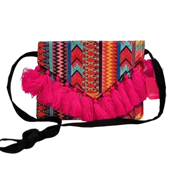 Ethnic Boho Crossbody Bag Handmade Embroidery Tassels Chic Vibrant Colorful NEW - Picture 11 of 16